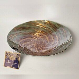 Artistic Accents Art Glass Bowl Gold Brown Swirl Centerpiece 12.5"